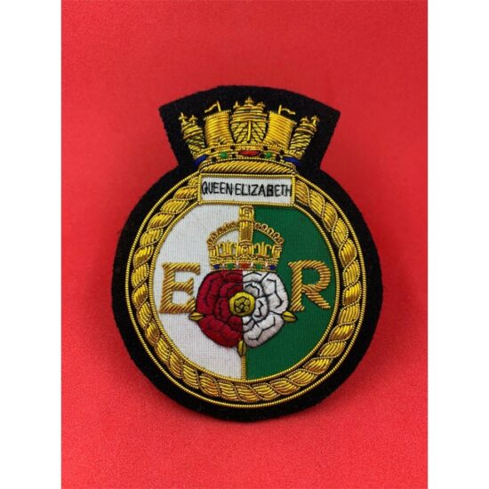 HMS-Queen-Elizabeth-Bullion-And-Wire-Blazer-Badge-Hand-Embroidered-Badge