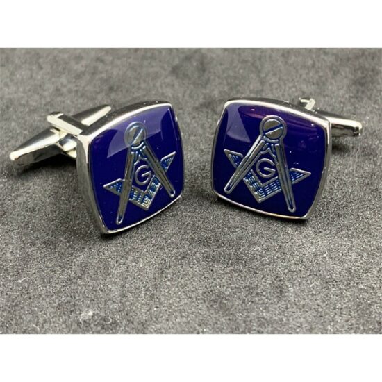 Masonic-Freemason-Cufflinks-Square-Compass-Blue-Enamel-with-Silver-Cufflinks