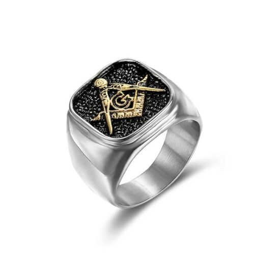 Masonic-Regalia-Compass-And-Square-Stainless-Steel-SilverGold-Colour-Ring-S-10