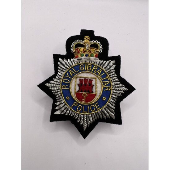 Royal-Gibraltar-Police-Embroidered-Bullion-Wire-Blazer-Badge-RG-Police-Badge